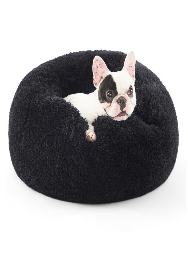 Bedsure Calming Dog Bed for Small Dogs - Donut Washable Small Pet Bed, 23 inches Anti-Slip Round Fluffy Plush Faux Fur Large Cat Bed, Fits up to 25 lbs Pets, Black